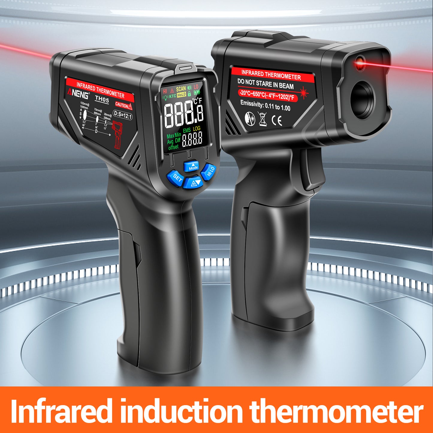 Aneng TH05 Portable Infrared Thermometers Handheld -20~650 Degree Temp Measurement with Digital Display - Black