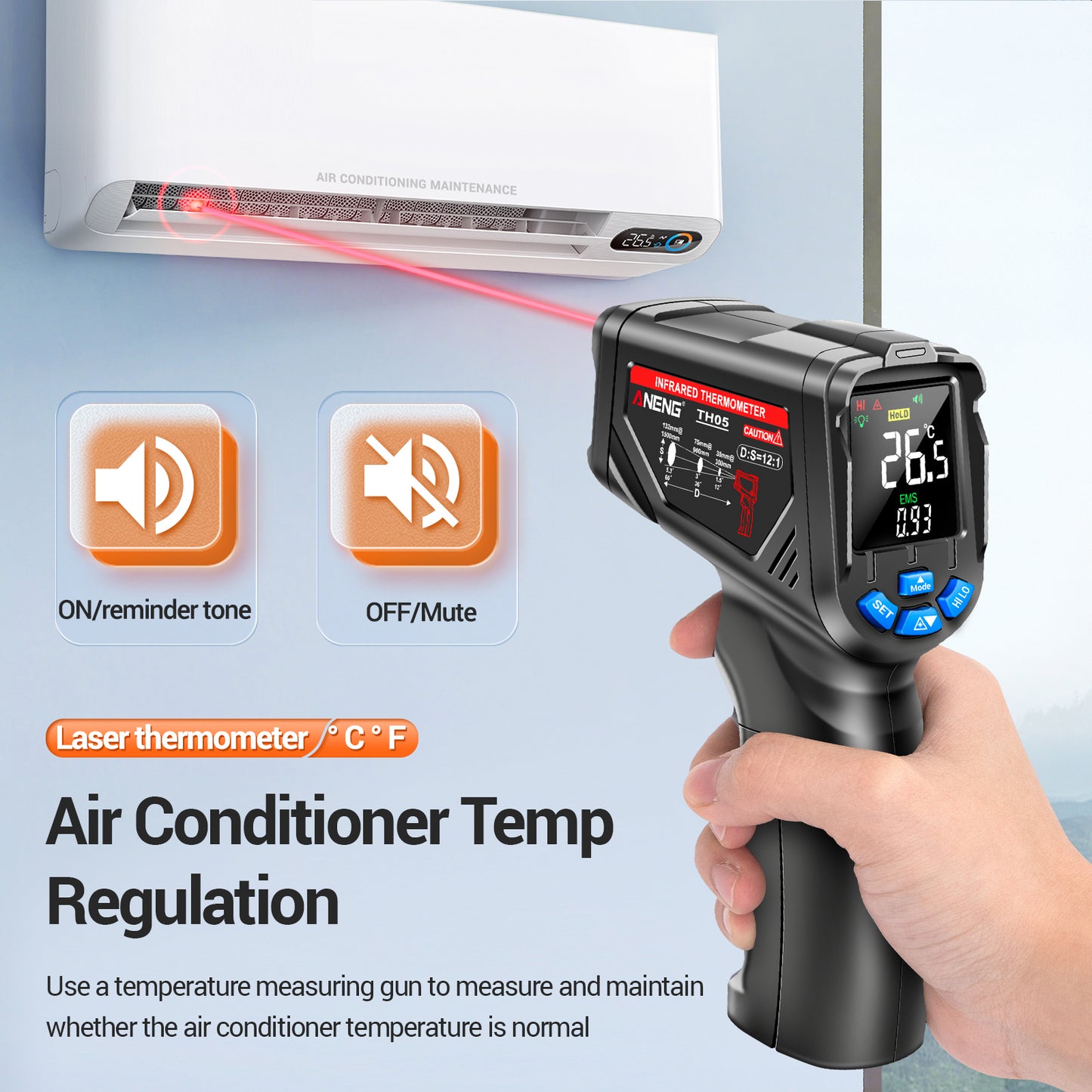 Aneng TH05 Portable Infrared Thermometers Handheld -20~650 Degree Temp Measurement with Digital Display - Black