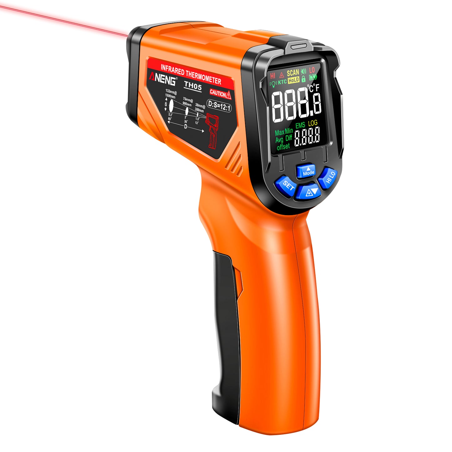 Aneng TH05 Portable Infrared Thermometers Handheld -20~650 Degree Temp Measurement with Digital Display - Orange