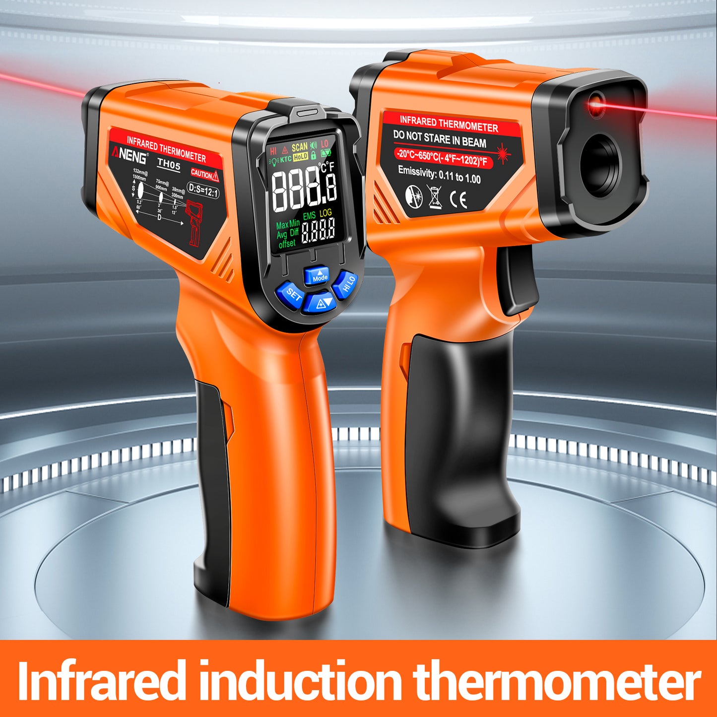 Aneng TH05 Portable Infrared Thermometers Handheld -20~650 Degree Temp Measurement with Digital Display - Orange
