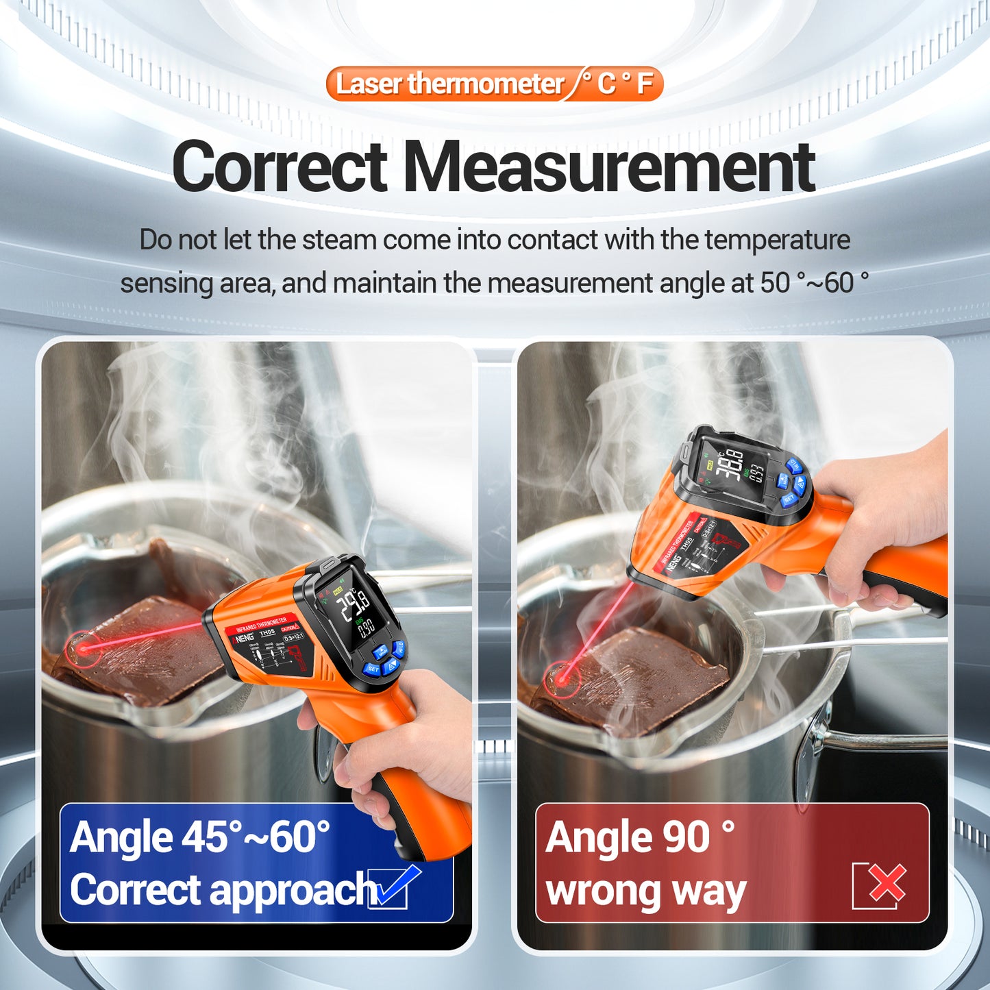 Aneng TH05 Portable Infrared Thermometers Handheld -20~650 Degree Temp Measurement with Digital Display - Orange