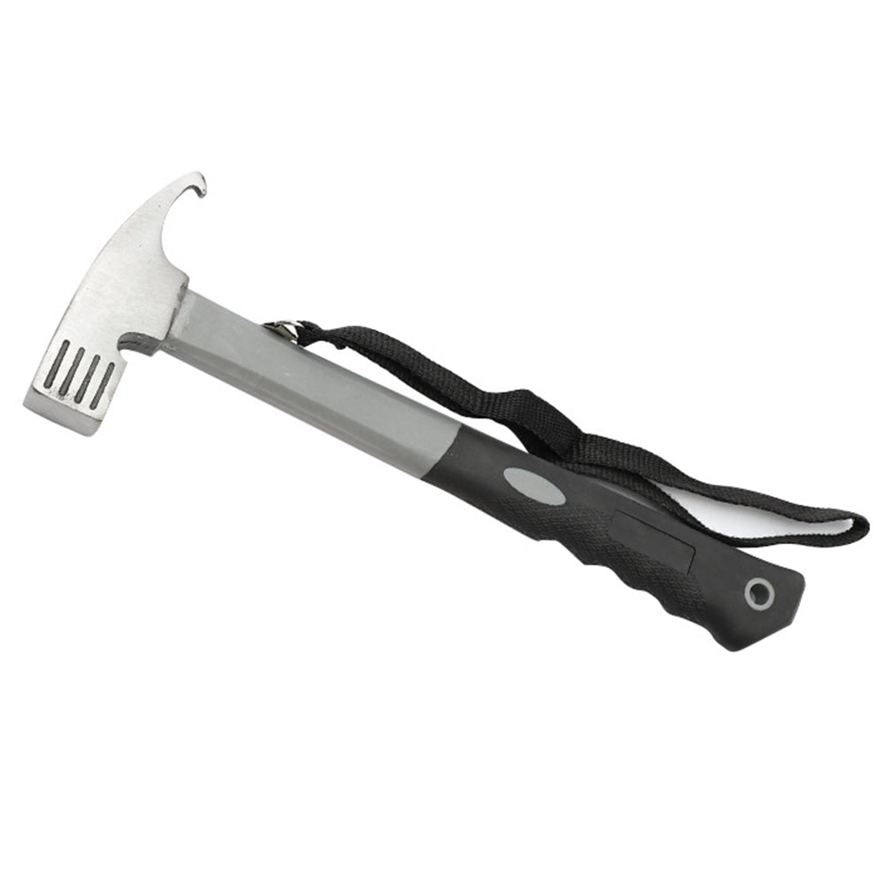 Camping Hammer Heavy Duty with Tent Stake Remover Steel Tent Hammer TPR Covered Handle Tent Mallet with Holding Strap - Grey