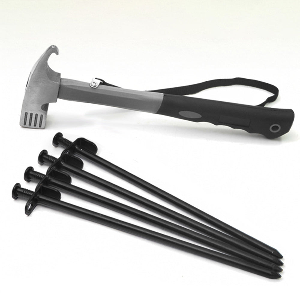 Camping Hammer Heavy Duty with Tent Stake Remover Steel Tent Hammer TPR Covered Handle Tent Mallet with Holding Strap - Grey