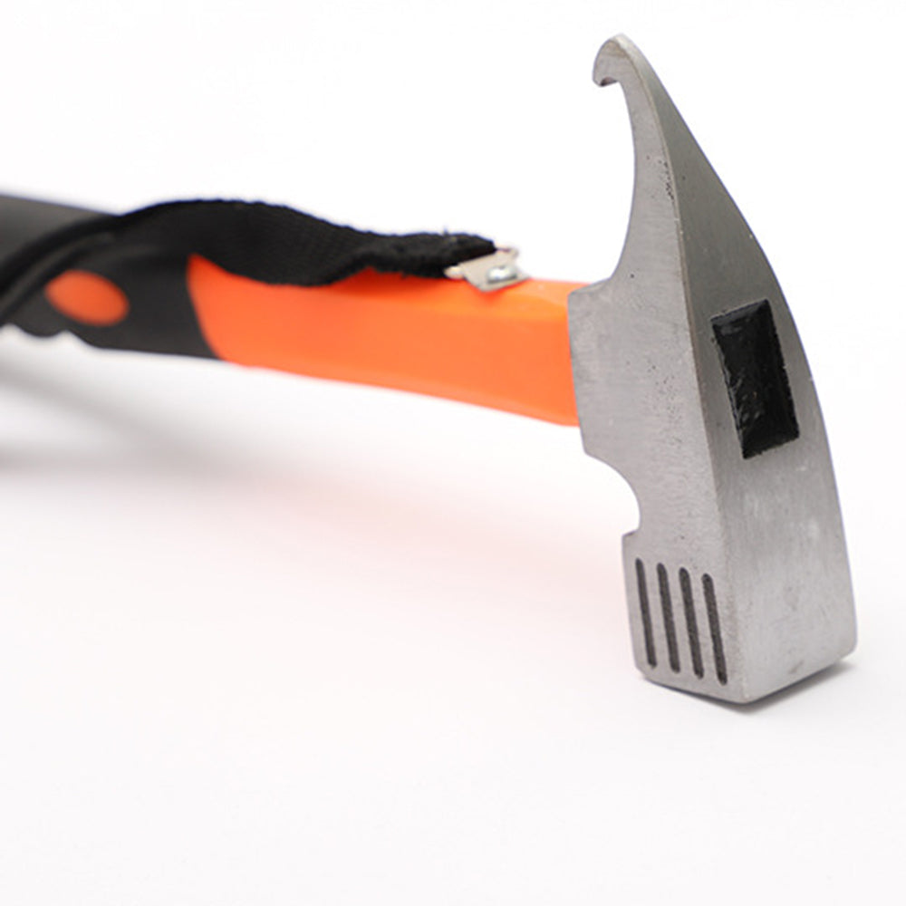 Camping Hammer Heavy Duty with Tent Stake Remover Steel Tent Hammer TPR Covered Handle Tent Mallet with Holding Strap - Orange