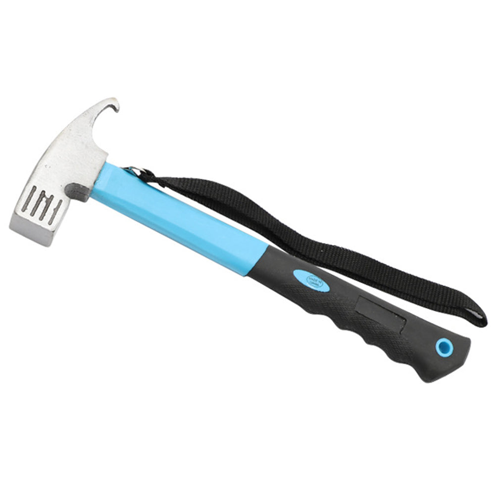 Camping Hammer Heavy Duty with Tent Stake Remover Steel Tent Hammer TPR Covered Handle Tent Mallet with Holding Strap - Blue