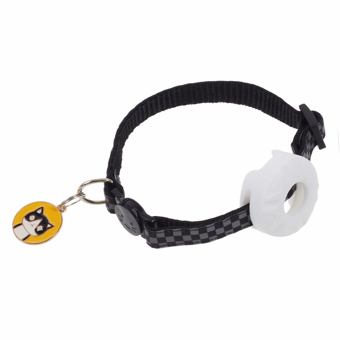 Pet Collar with Silicone Case for Apple AirTag , Reflective Gird Pattern Adjustable Dog Cat Neck Strap with Pendant - White