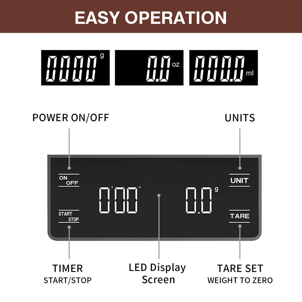 6012 0.3-3000g Accurate Kitchen Digital Coffee Scale Home Battery Powered LCD Display Cooking Baking Food Scale with Timer Function