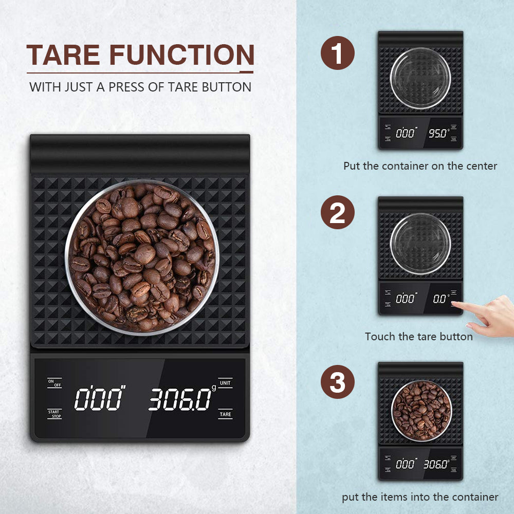 6012 0.3-3000g Accurate Kitchen Digital Coffee Scale Home Battery Powered LCD Display Cooking Baking Food Scale with Timer Function