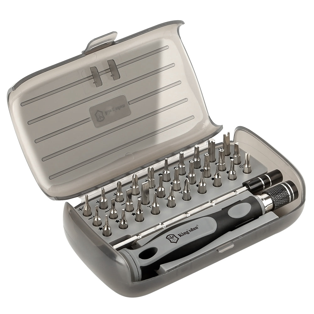 KING'SDUN KS-840084 32 in 1 Portable Precision Repair Tool Kit Magnetic Mini Screwdriver Set with 30Pcs Bits / Translucent Storage Box