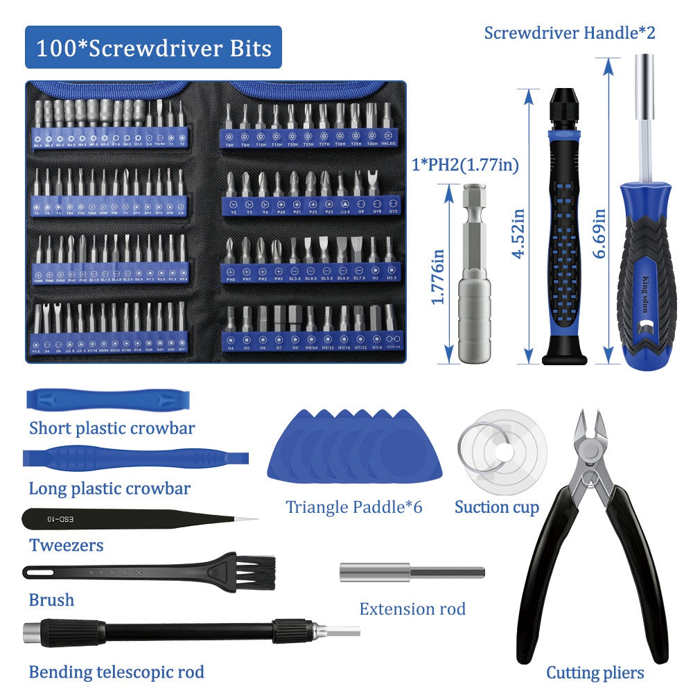 KING'SDUN KS-840126 117Pcs Precision Screwdriver Set with 108-Bits / Magnetizer Portable Repair Tool Kit for Watches, Cameras