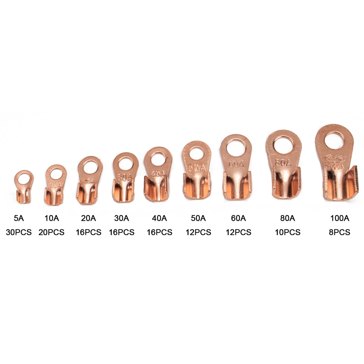A2964 140Pcs 5A / 10A / 20A / 30A / 40A / 50A / 60A / 80A / 100A Open Barrel Terminals Set Wire Crimp Cable Lugs Copper Terminal Connectors with Storage Box