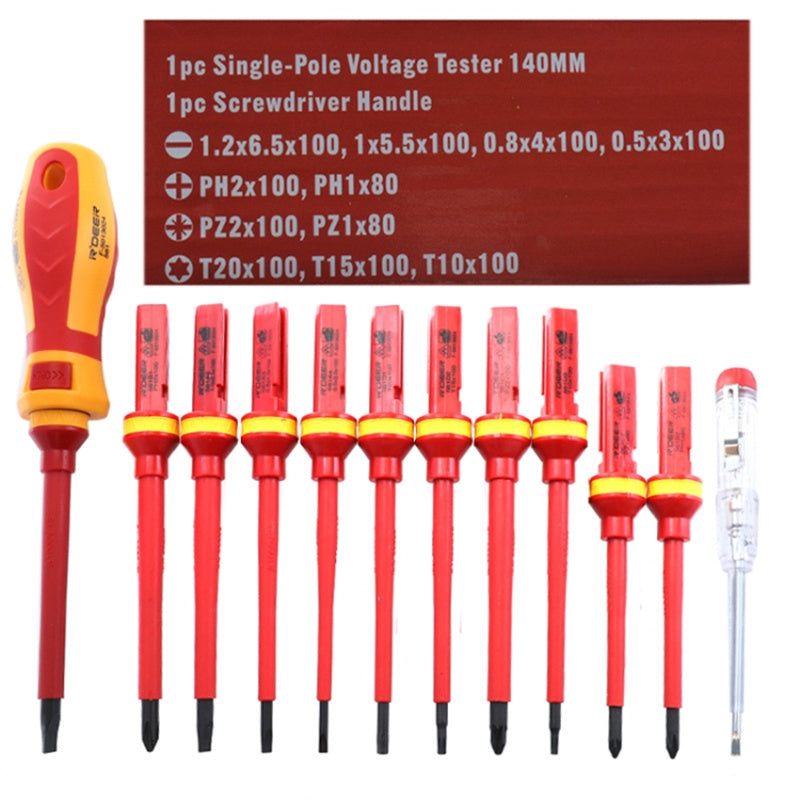 RDEER VDE-9913 13-in-1 Insulated Screwdriver Set Portable Screwdriver Electrician Tools with Pen Tester