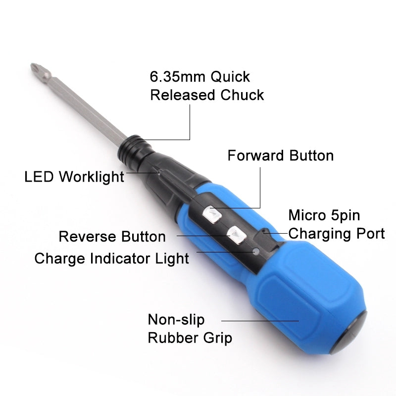 Multifunctional USB Rechargeable Cordless 3.6V 6.35mm Electric Screwdriver Repair Tool with LED Light