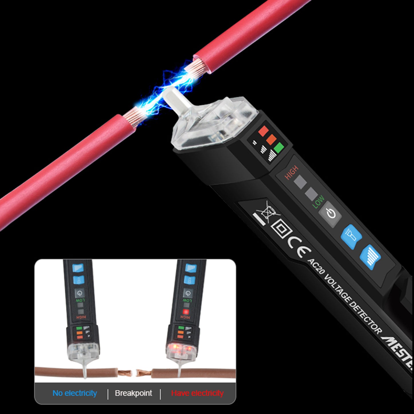 Uniqkart AC20 12-1000V Smart Non-Contact Electric Test Pencil AC Voltage Alarm Smart Detector Tester Pen