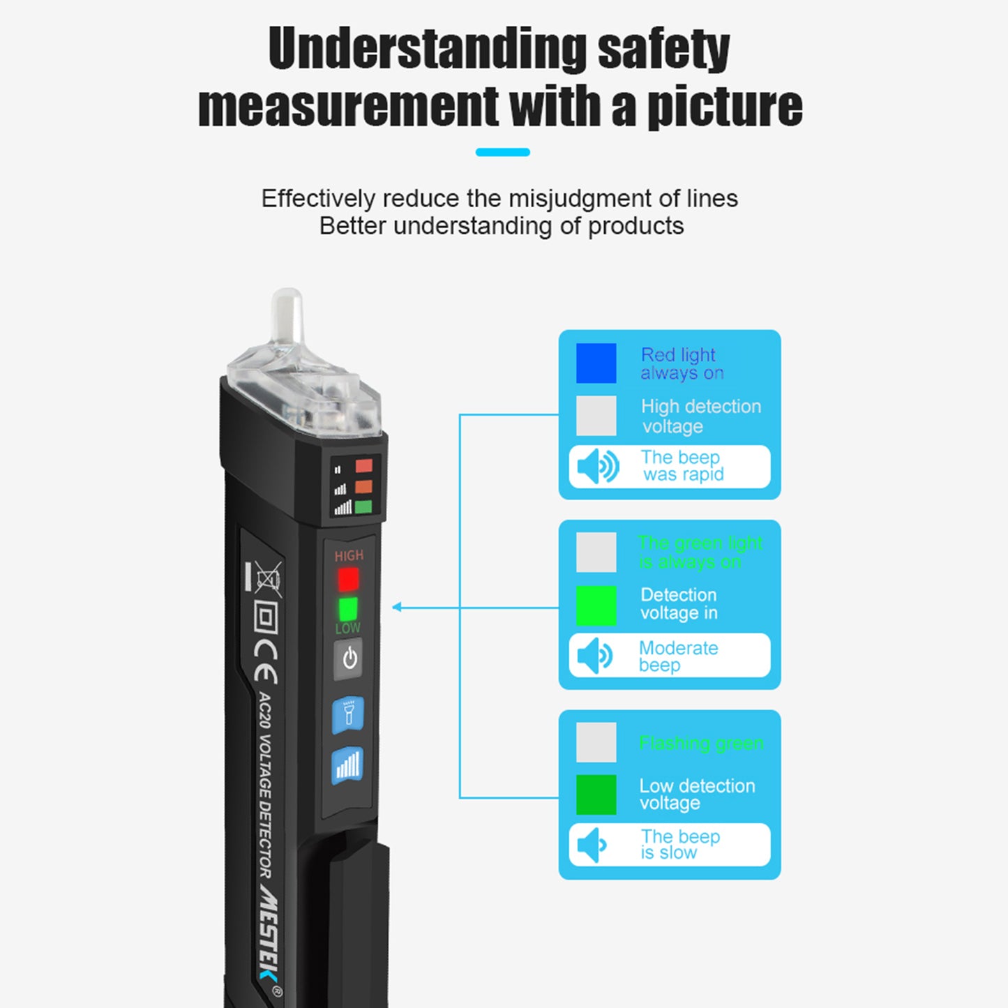 Uniqkart AC20 12-1000V Smart Non-Contact Electric Test Pencil AC Voltage Alarm Smart Detector Tester Pen