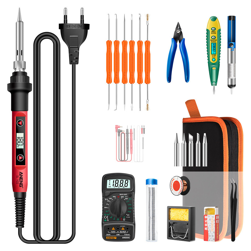 Aneng SL102 25Pcs 60W Adjustable Temperature Soldering Welding Iron Tools Kit - EU Plug