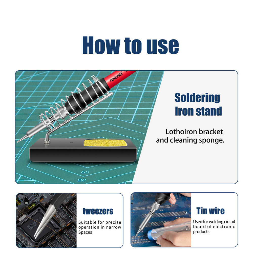 Aneng SL101 16Pcs Adjustable Temperature 60W Electric Soldering Iron Kit with Replaceable Welding Head Electronic Repair Set - EU Plug