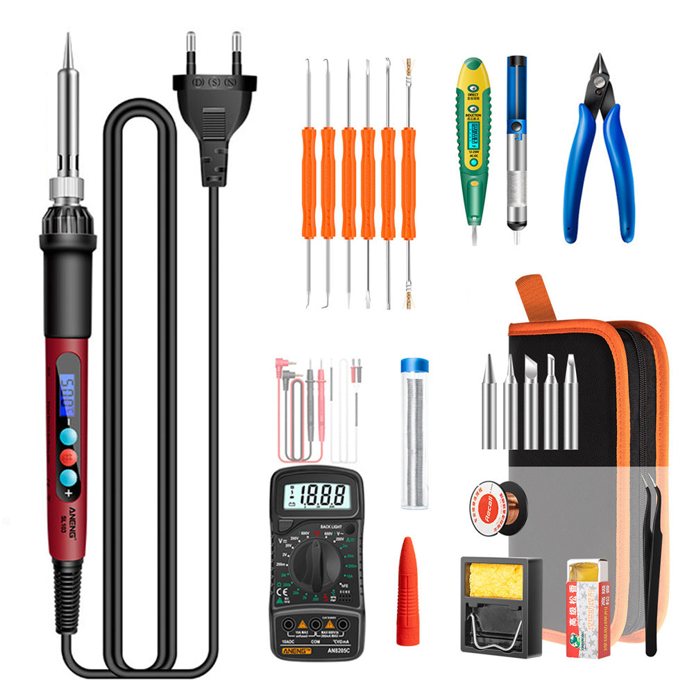 Aneng SL103 26Pcs 60W LCD Display Temperature Adjustable Electric Soldering Iron Kit with Digital Multimeter - EU Plug