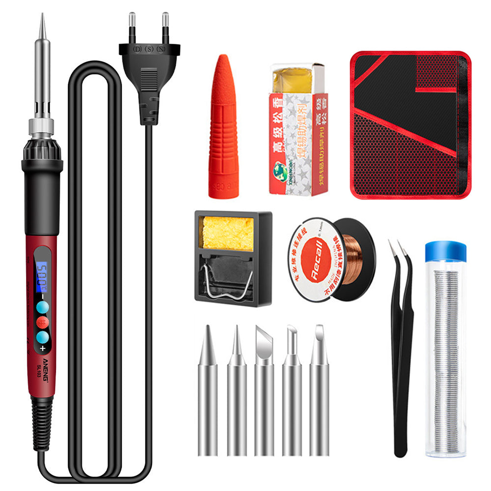 Aneng SL103 13Pcs 60W LCD Display Electric Soldering Iron Kit with Replaceable Welding Head Set - EU Plug
