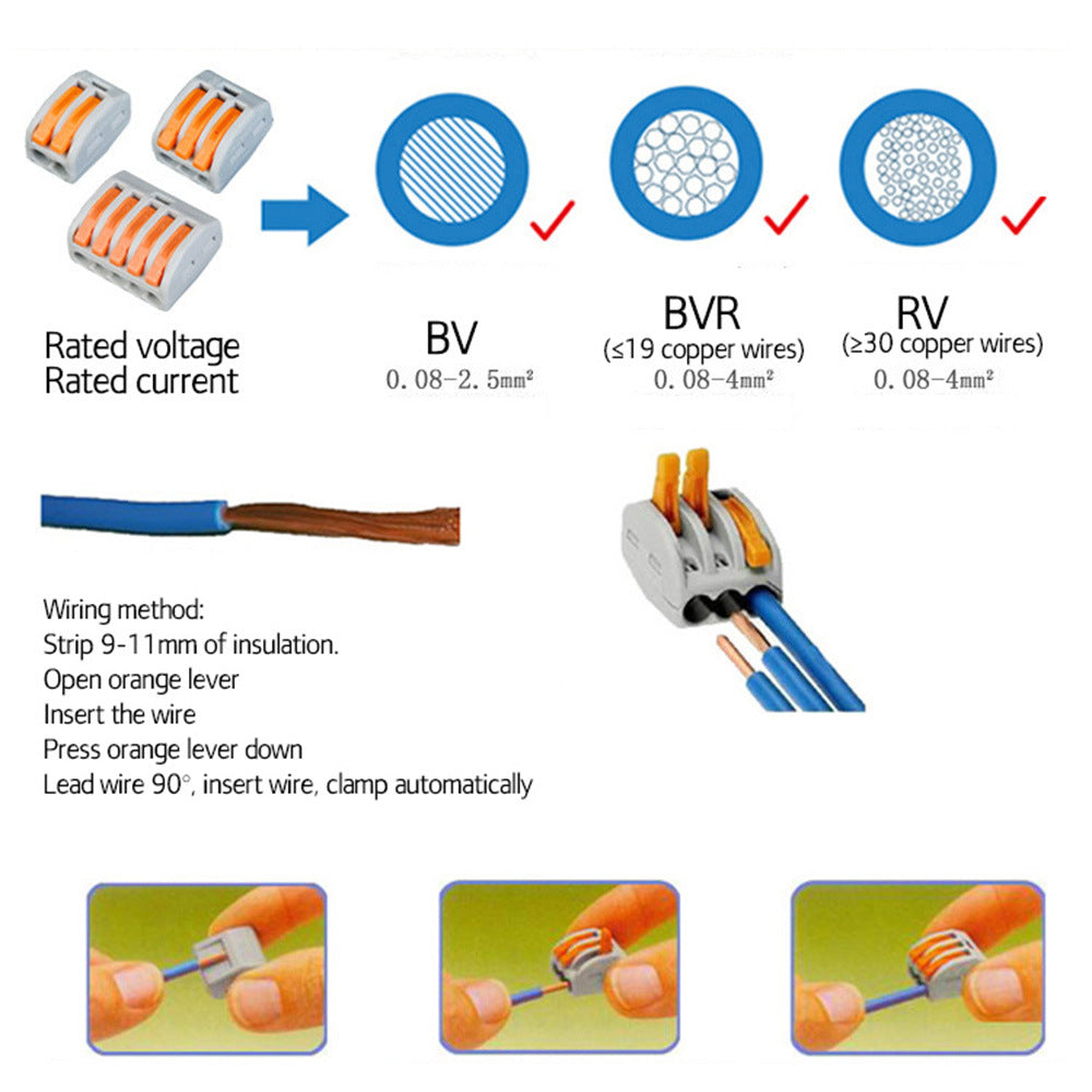 75Pcs PCT-413 3-Port Compact Wire Wiring Connector Fast Connection Lever Conductor Terminal Block