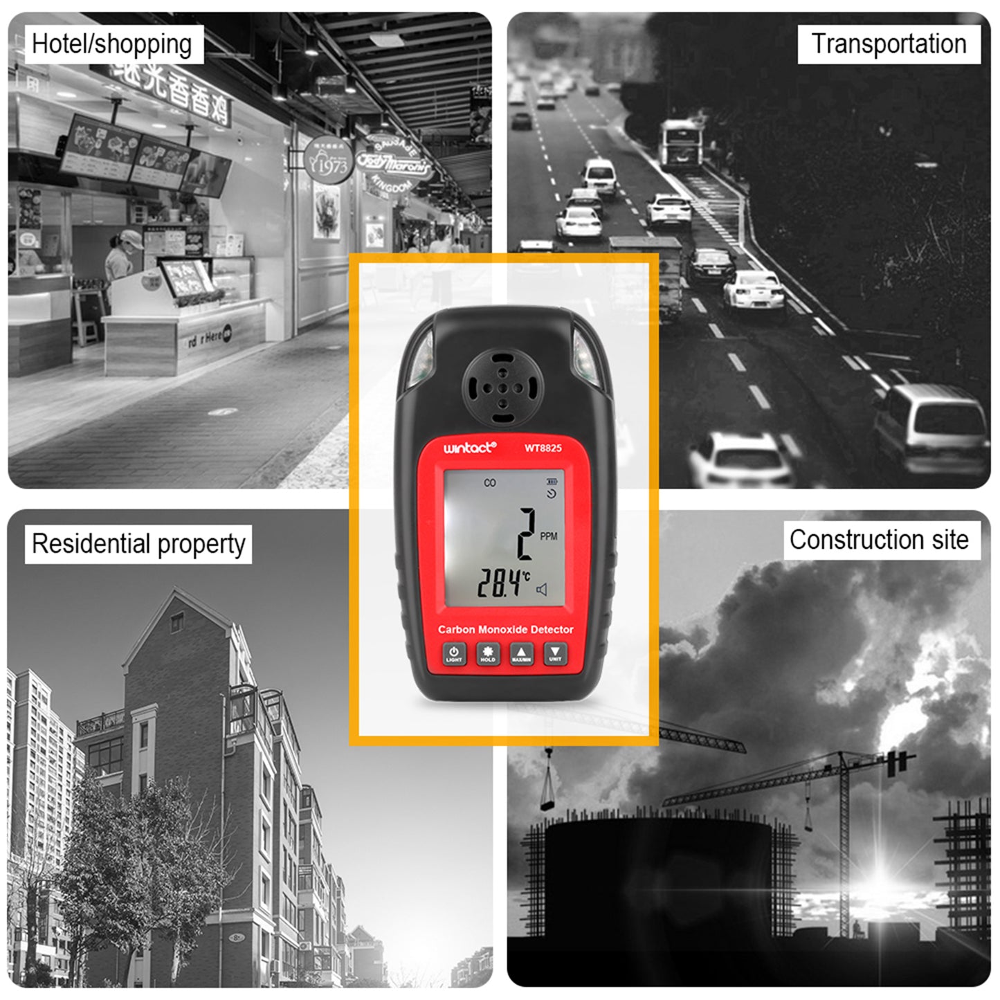 Uniqkart WT8825 Carbon Monoxide Detector Digital LCD CO Gas Tester Air Quality Carbon Monoxide Detecting Gauge