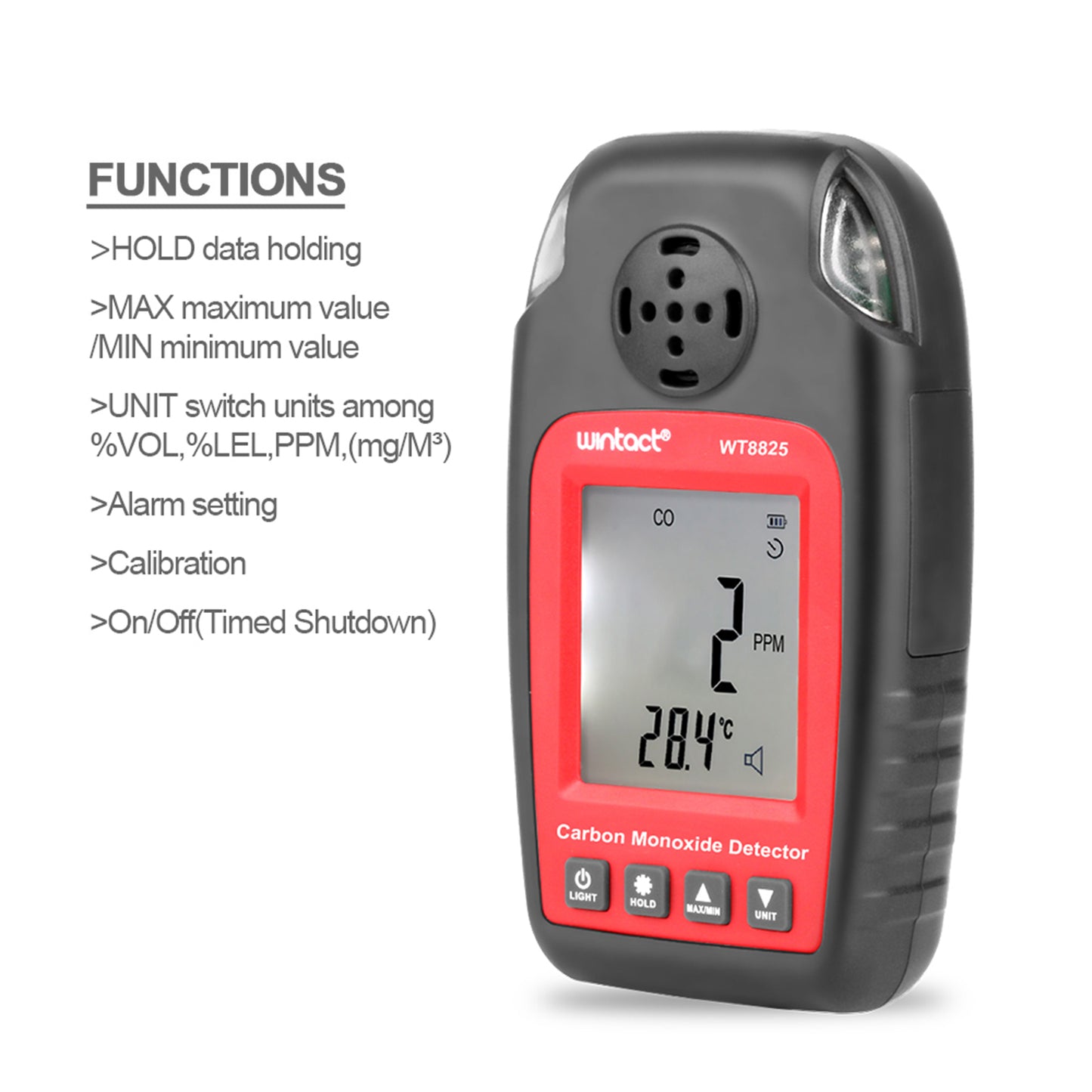 Uniqkart WT8825 Carbon Monoxide Detector Digital LCD CO Gas Tester Air Quality Carbon Monoxide Detecting Gauge