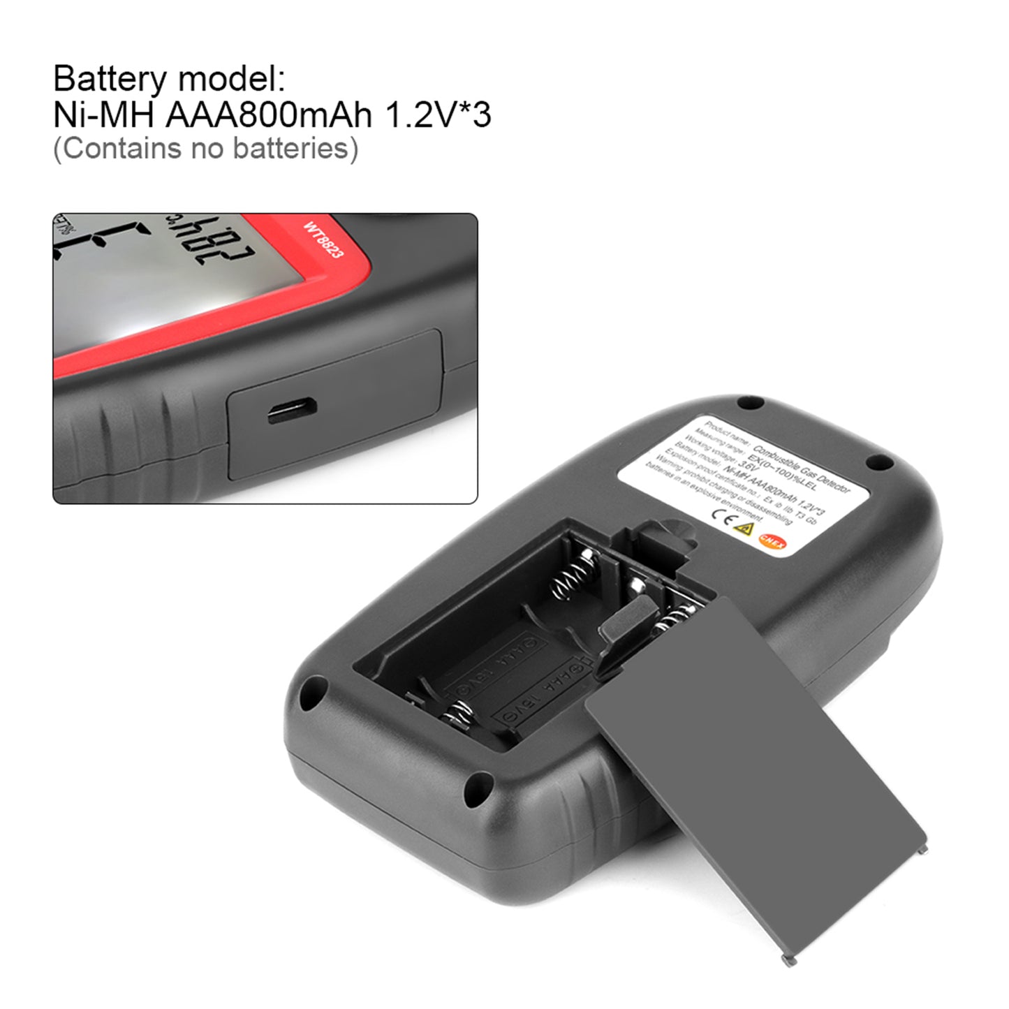 Uniqkart WT8823 Combustible Gas Alarm Detector Flammable Gas Leakage Monitor Digital LCD Display Gas Leak Analyzer