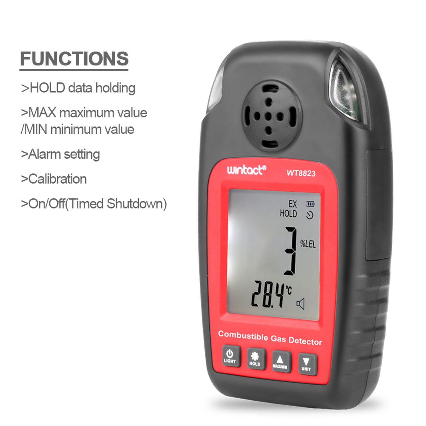Uniqkart WT8823 Combustible Gas Alarm Detector Flammable Gas Leakage Monitor Digital LCD Display Gas Leak Analyzer
