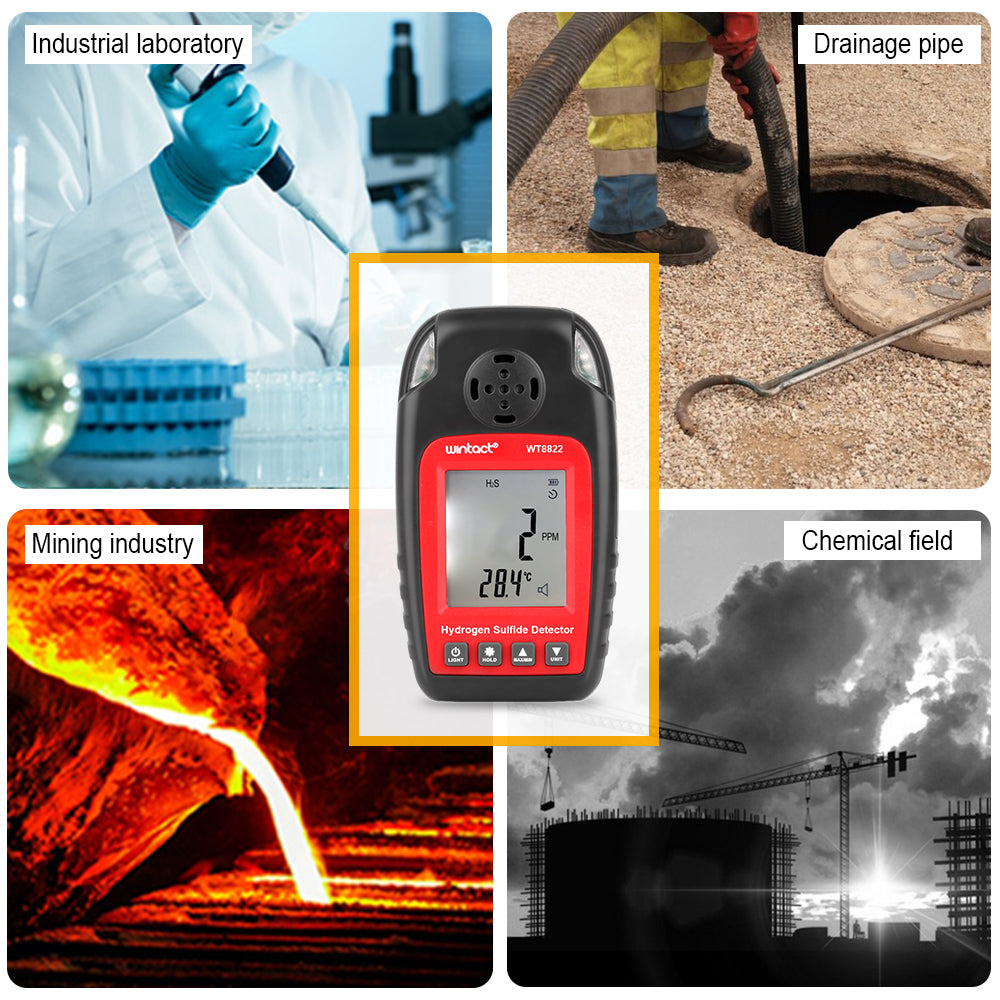 Uniqkart WT8822 Hydrogen Sulfide Detector H2S Gas Sensor High Sensitive Poisoning Alarm Tester
