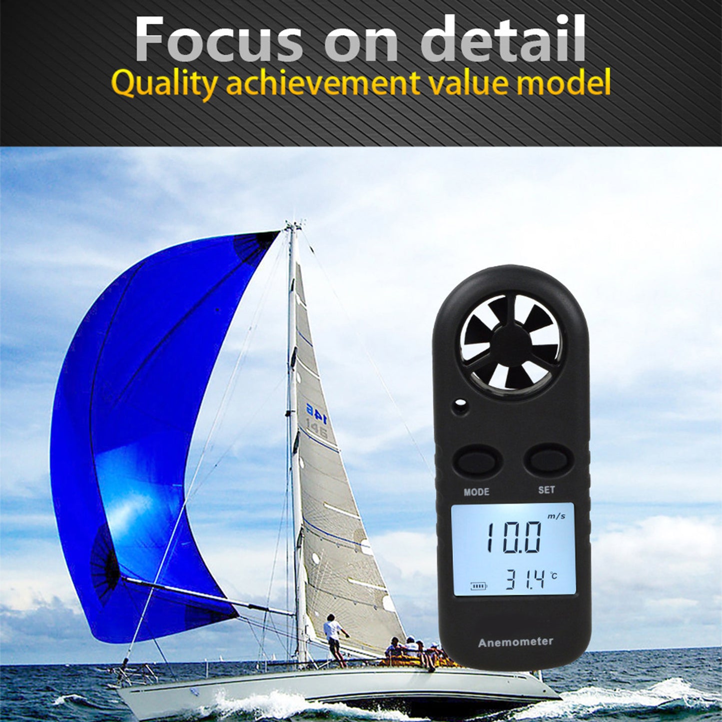 WT816 Portable Digital Anemometer Thermometer Handheld Mini Wind Speed Temperature Gauge Air Flow Speed Meter with LED Display