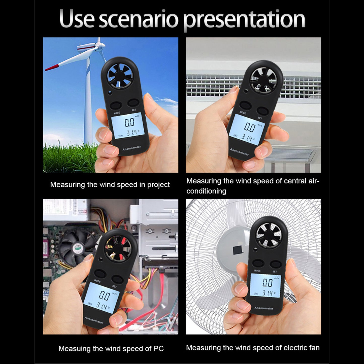 WT816 Portable Digital Anemometer Thermometer Handheld Mini Wind Speed Temperature Gauge Air Flow Speed Meter with LED Display