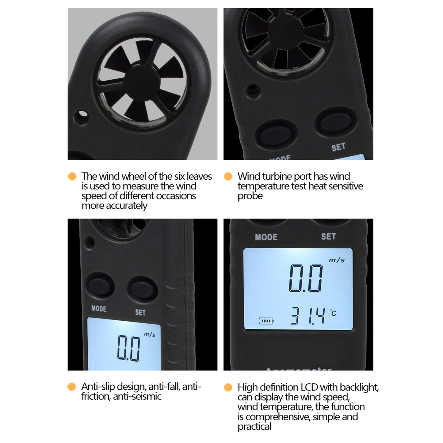 WT816 Portable Digital Anemometer Thermometer Handheld Mini Wind Speed Temperature Gauge Air Flow Speed Meter with LED Display