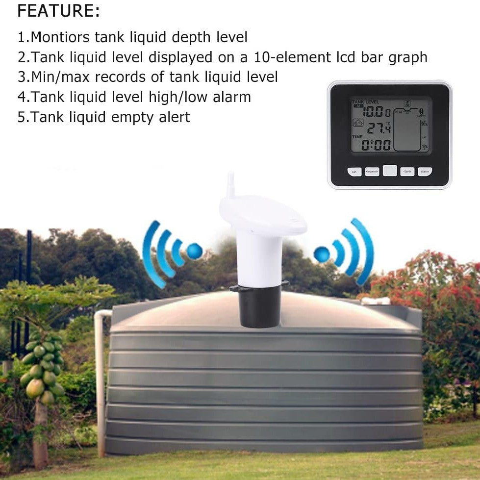 Ultrasonic Water Tank Liquid Depth Level Meter Sensor with Temperature Display