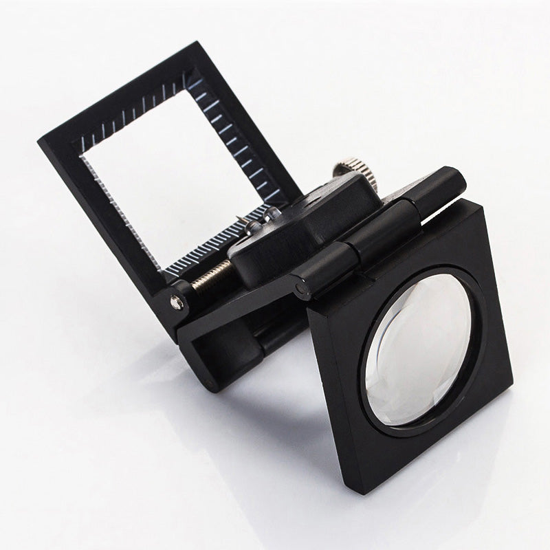 905A 10X Dual LED Light Optical Glass Metal Foldable Magnifying Glass Cloth Observing Magnifier with Scale