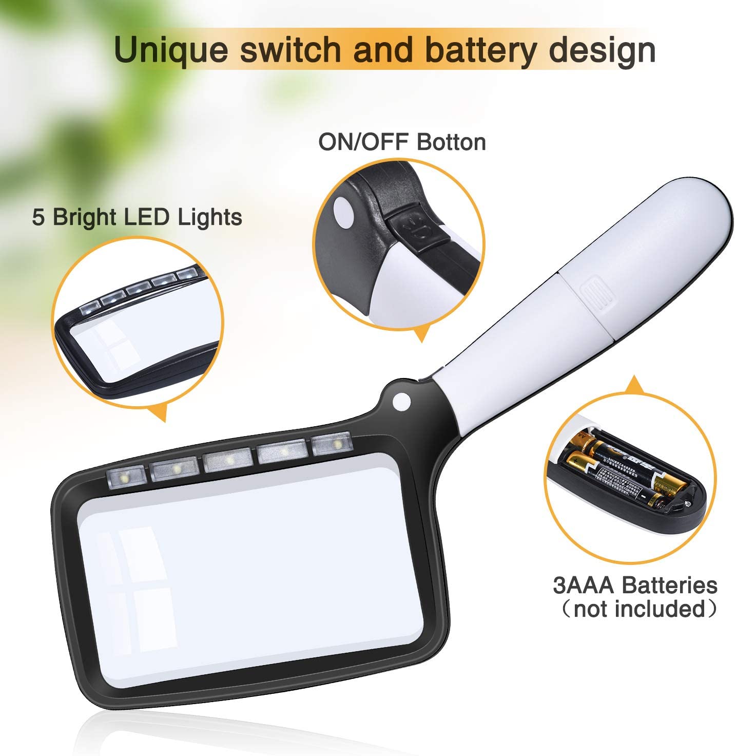 10863 2X Handheld Foldable Reading Magnifying Glass Rectangle Magnifier Loupe with LED Light