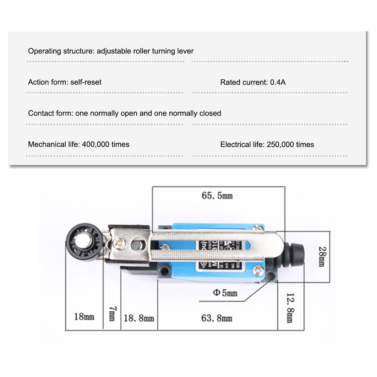 ME-8108 Mini Limit Switch Rotary Adjustable Roller Lever Arm Momentary Limit Switch