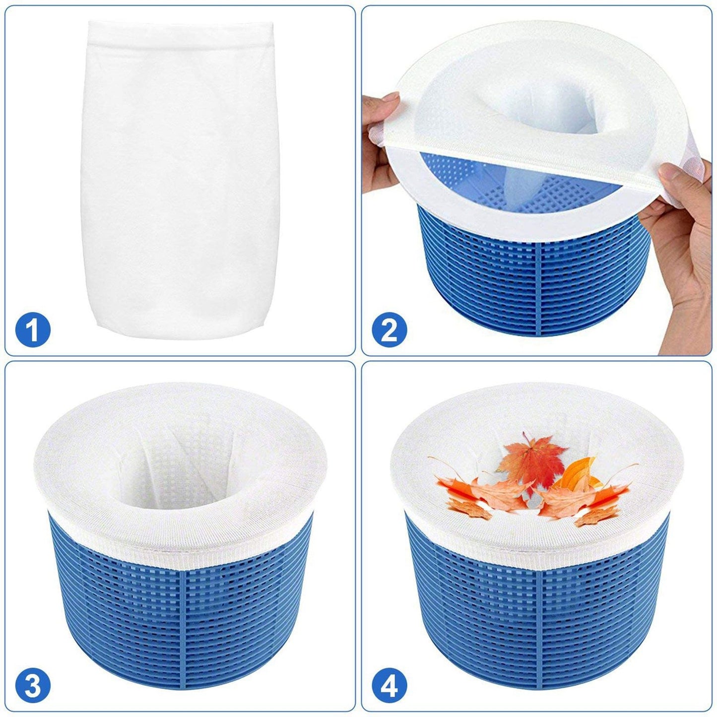 20Pcs Nylon Elastic Pool Basket Skimmer Mesh Pouch Swimming Pool Garbage Filter Socks - White