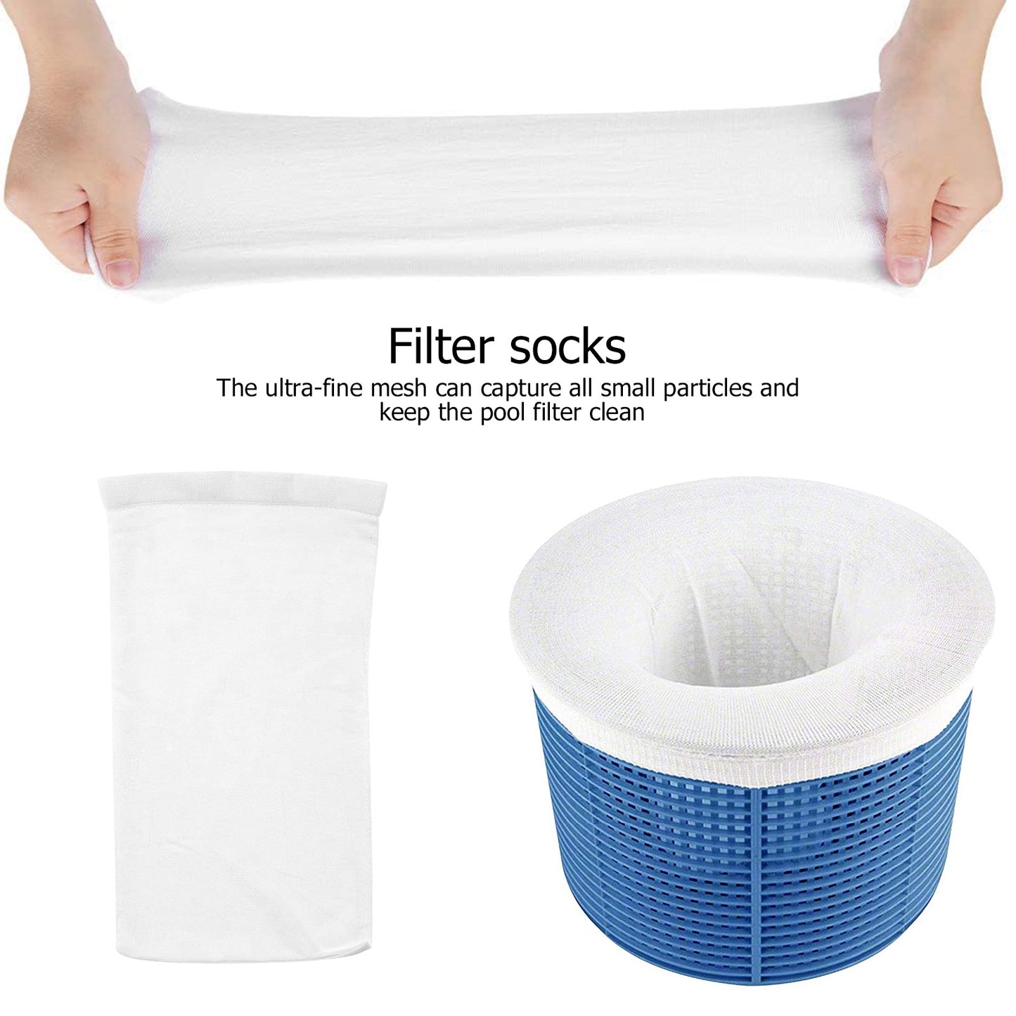 20Pcs Nylon Elastic Pool Basket Skimmer Mesh Pouch Swimming Pool Garbage Filter Socks - Blue