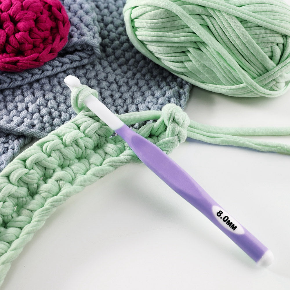 CH138-2 1Pc 12mm Soft TPR Handle Knitting Needle Yarn Crochet Needle Weaving Crochet Hook Needles DIY Craft Tool - Purple
