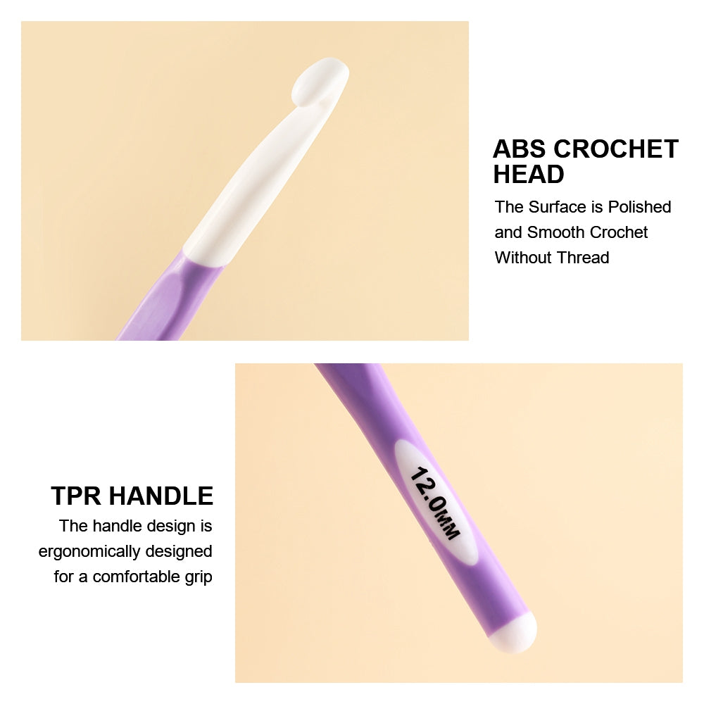 CH138-2 1Pc 12mm Soft TPR Handle Knitting Needle Yarn Crochet Needle Weaving Crochet Hook Needles DIY Craft Tool - Purple