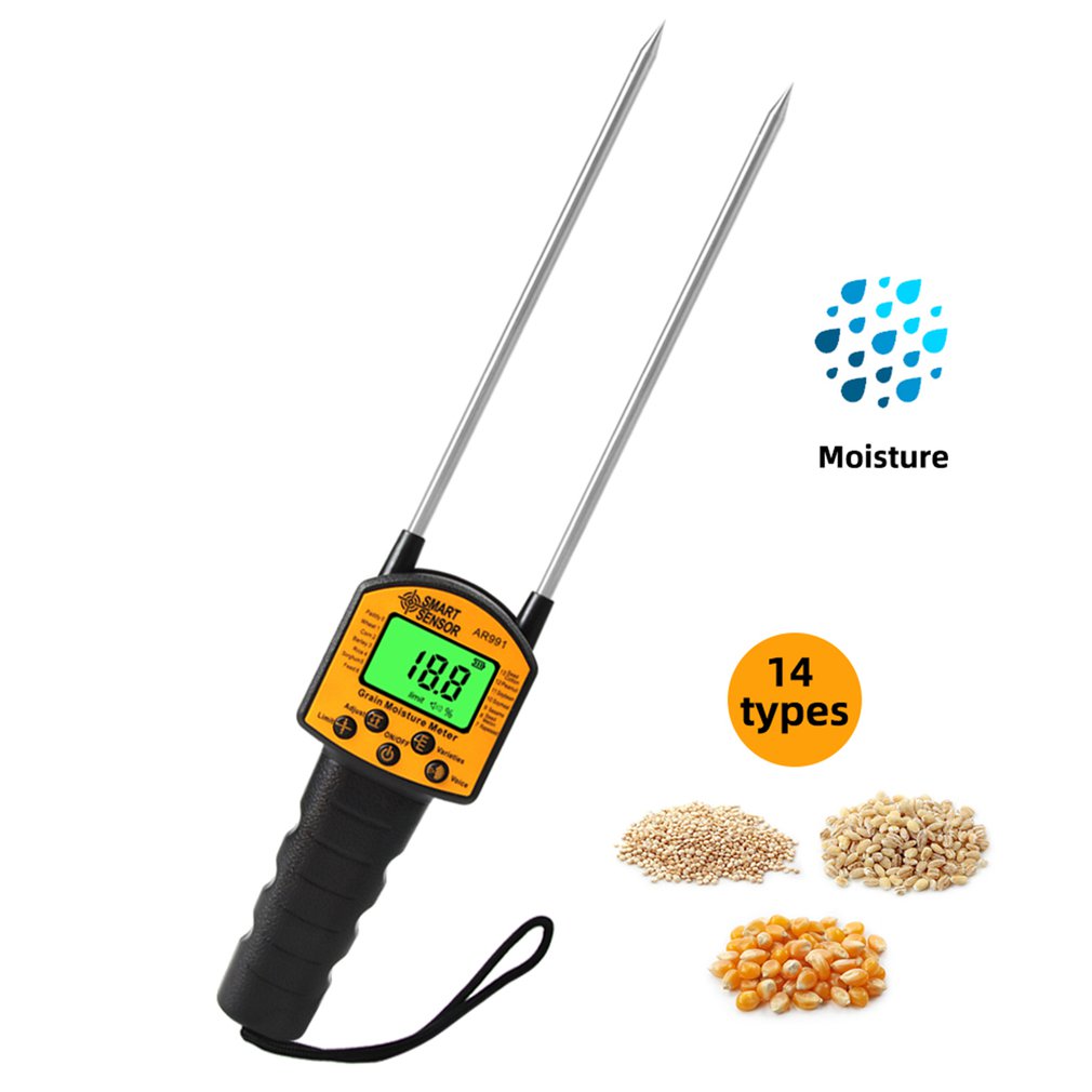 AR991 Digital Moisture Meter Cereal Moisture Meter Smart Sensor for Use In Corn Wheat Rice Grains Wheat Flour Seed (No FDA Certification)