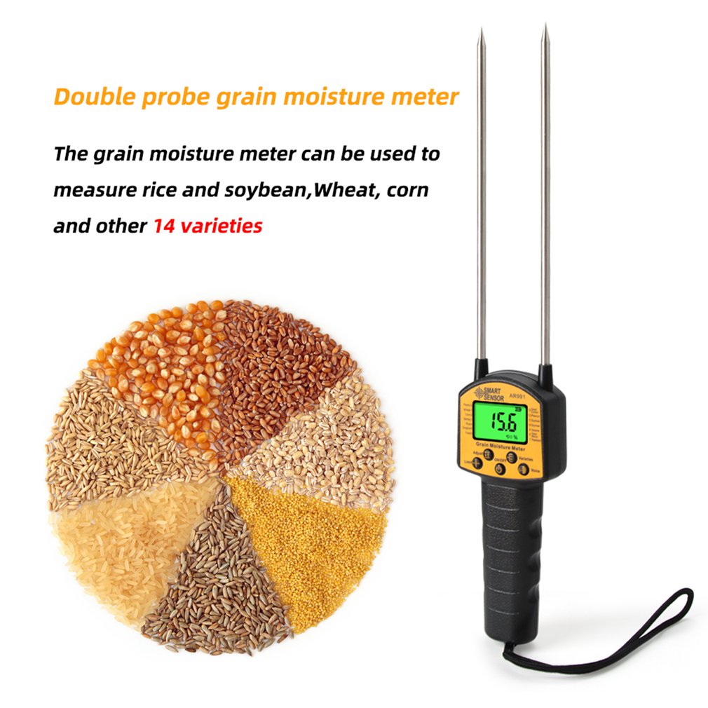 AR991 Digital Moisture Meter Cereal Moisture Meter Smart Sensor for Use In Corn Wheat Rice Grains Wheat Flour Seed (No FDA Certification)