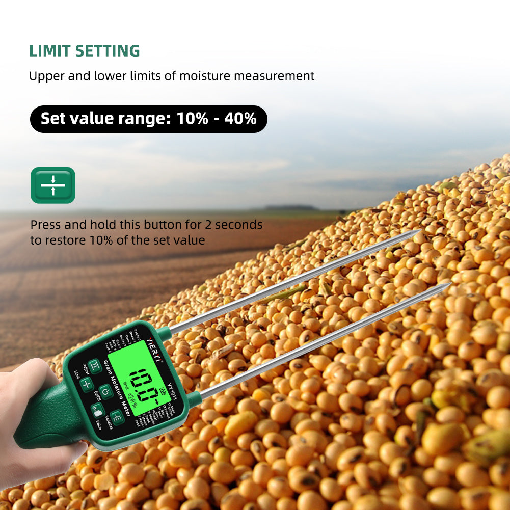 YIERYI YY-1011 Grain Water Meter Digital LCD Backlit Grain Humidity Meter for Corn Rice Peanut Soybean, Voice Announcement