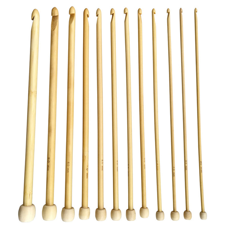 12Pcs Afghan Tunisian Bamboo Crochet Hooks Knitting Needles, Size 3.0-10.0mm