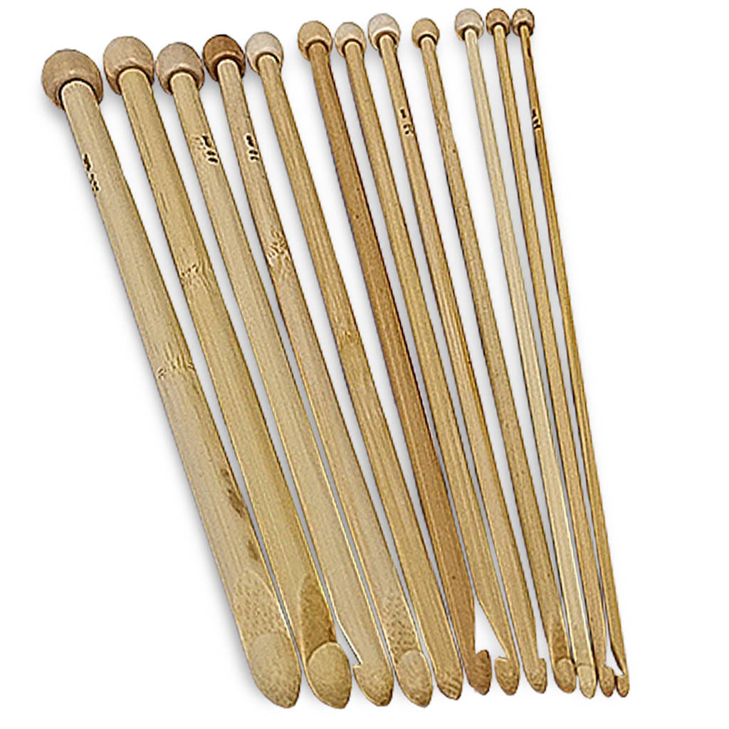12Pcs Afghan Tunisian Bamboo Crochet Hooks Knitting Needles, Size 3.0-10.0mm