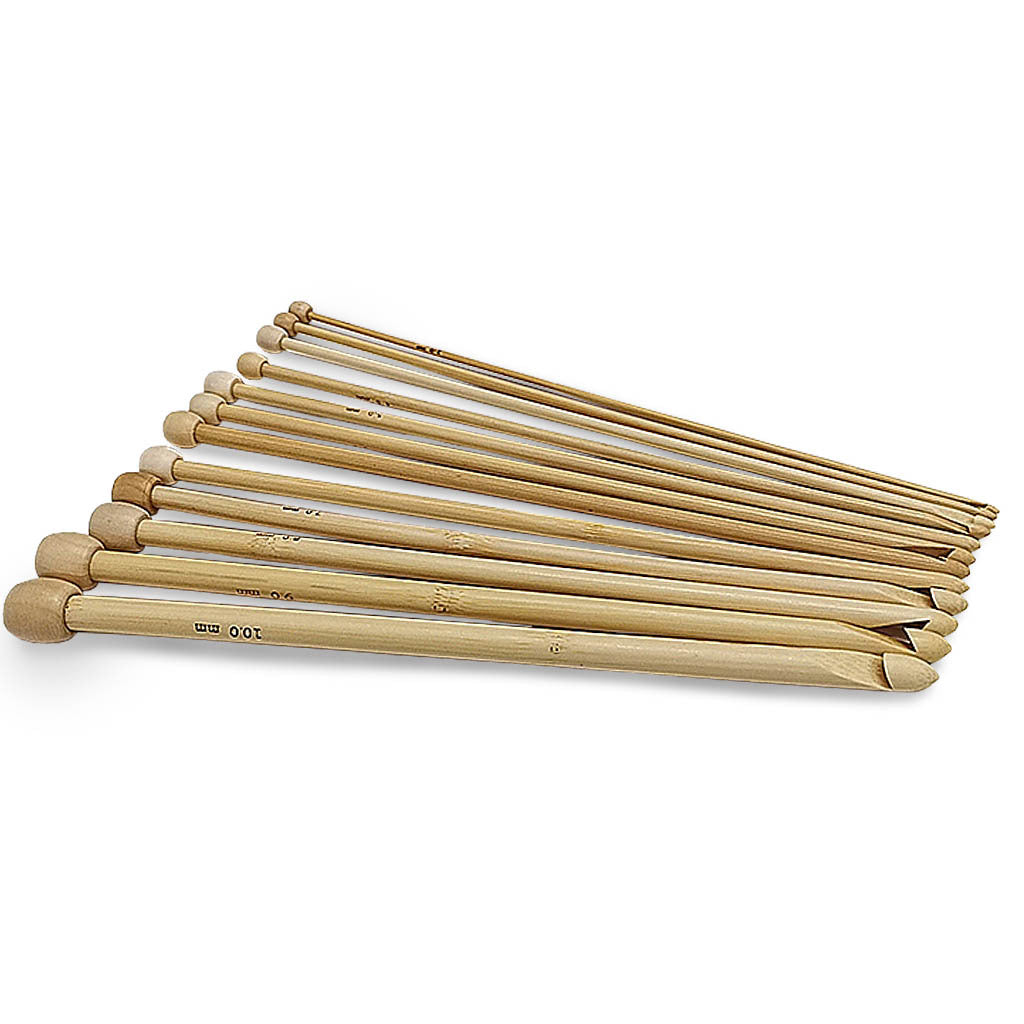 12Pcs Afghan Tunisian Bamboo Crochet Hooks Knitting Needles, Size 3.0-10.0mm