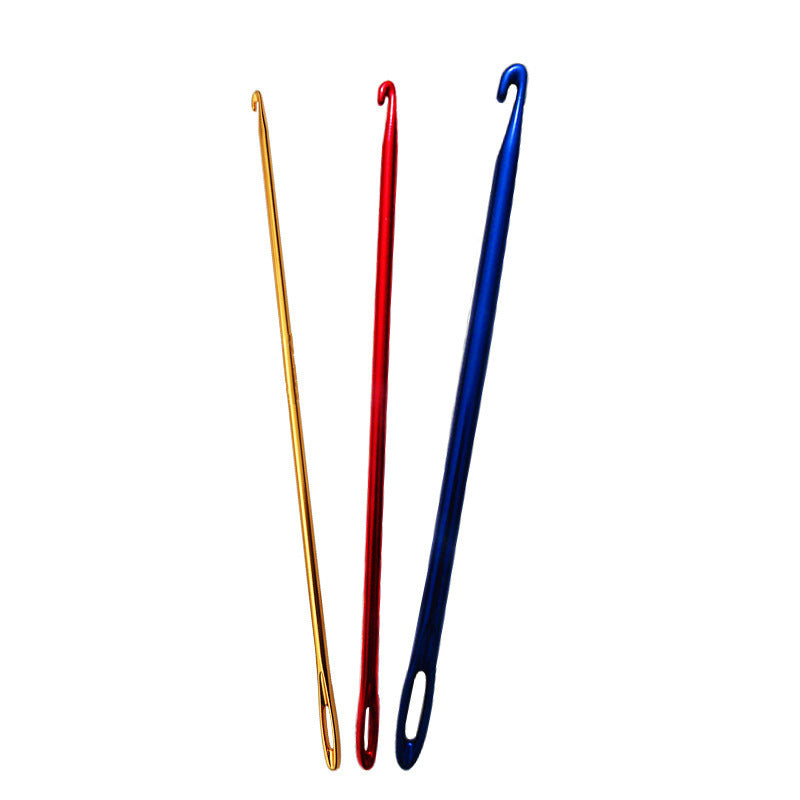 SKC Aluminum Oxide Tunisian Afghan Crochet Hook with Hole Eye Thread Needles Knitting Hand Knitting Tool - Gold