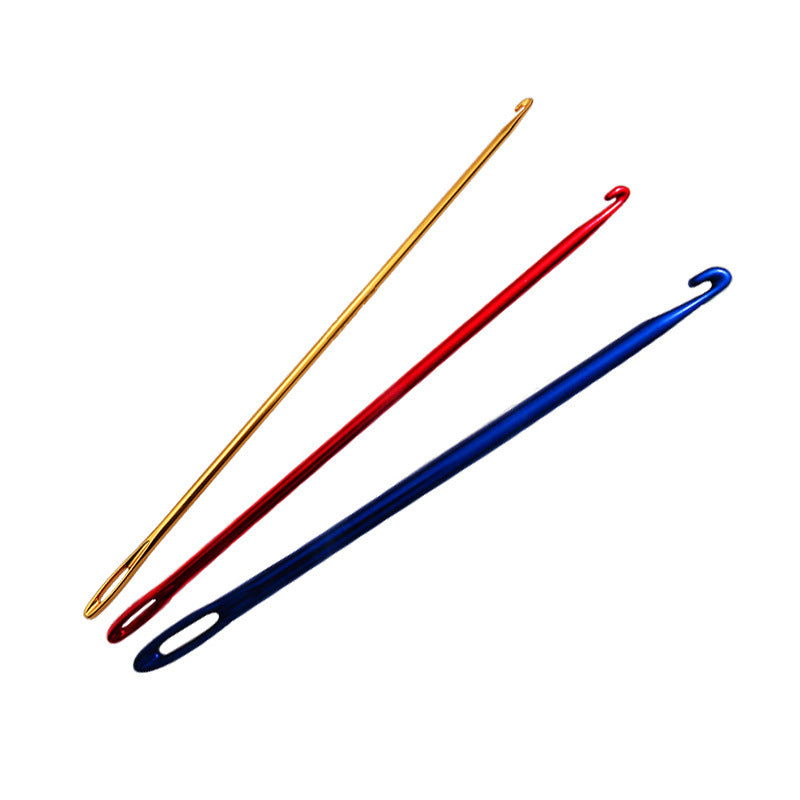 SKC Aluminum Oxide Tunisian Afghan Crochet Hook with Hole Eye Thread Needles Knitting Hand Knitting Tool - Gold