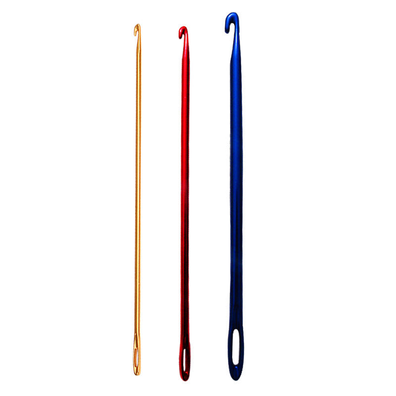 SKC Aluminum Oxide Tunisian Afghan Crochet Hook with Hole Eye Thread Needles Knitting Hand Knitting Tool - Gold