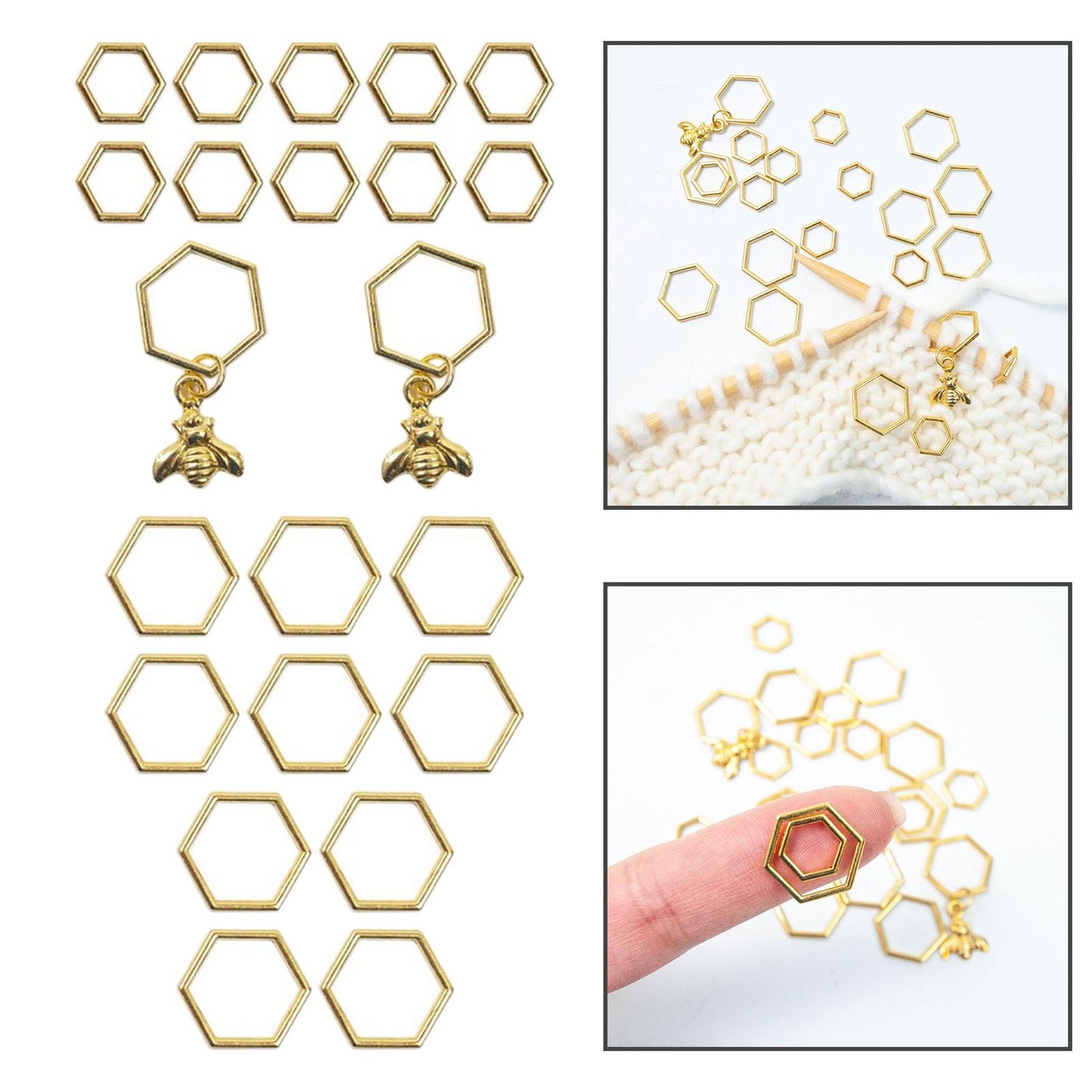 20Pcs Metal Knitting Crochet Locking Stitch Markers Set Hexagonal + Bee Crochet Latching Needle Clip